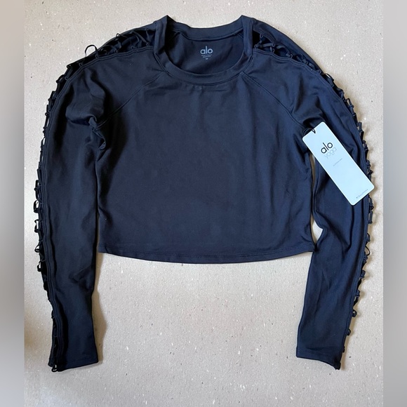 ALO Yoga Tops - ALO Black High Line Long Sleeve Crop Top